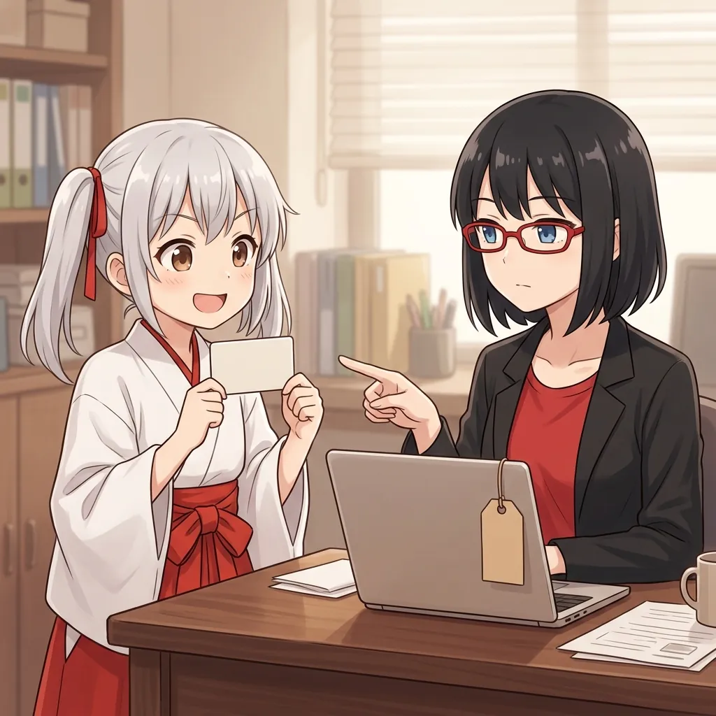 ギフトカードを掲げるaikoと、値札を指すsa-tan