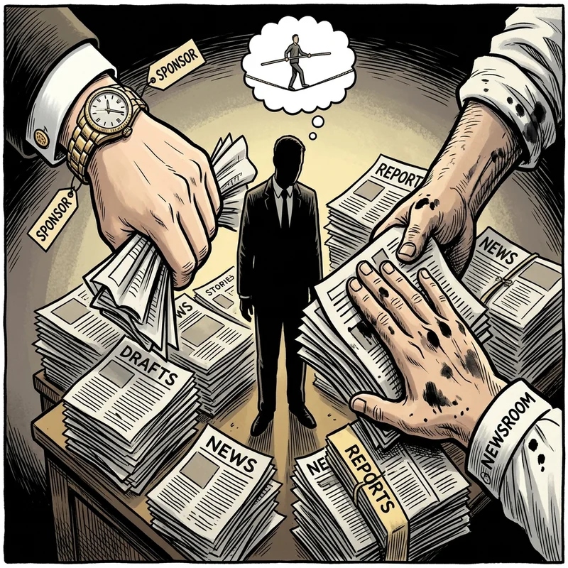 編集局長のシルエット風刺画