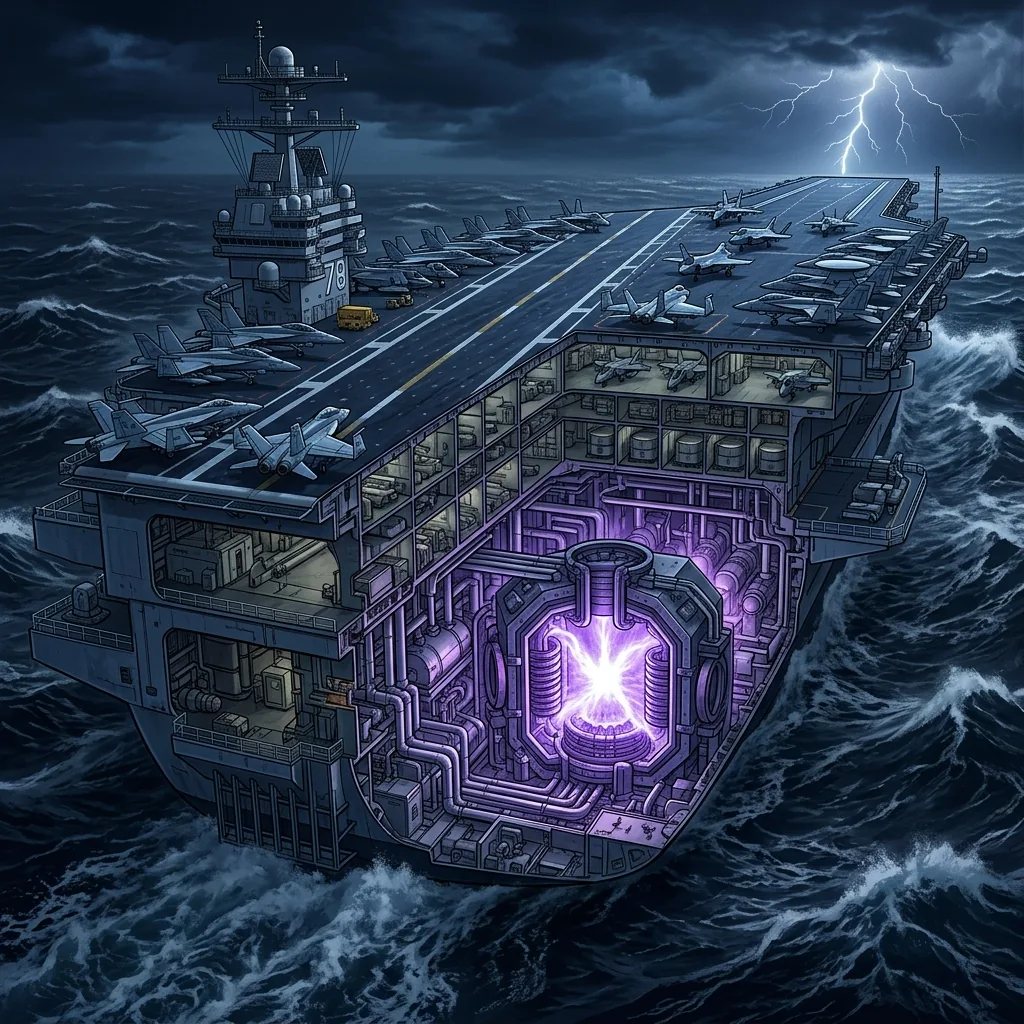 USS Gerald R. Ford 断面図 — 艦内に搭載されたPAWDSプラズマアーク廃棄物処理システムのコンセプトイラスト