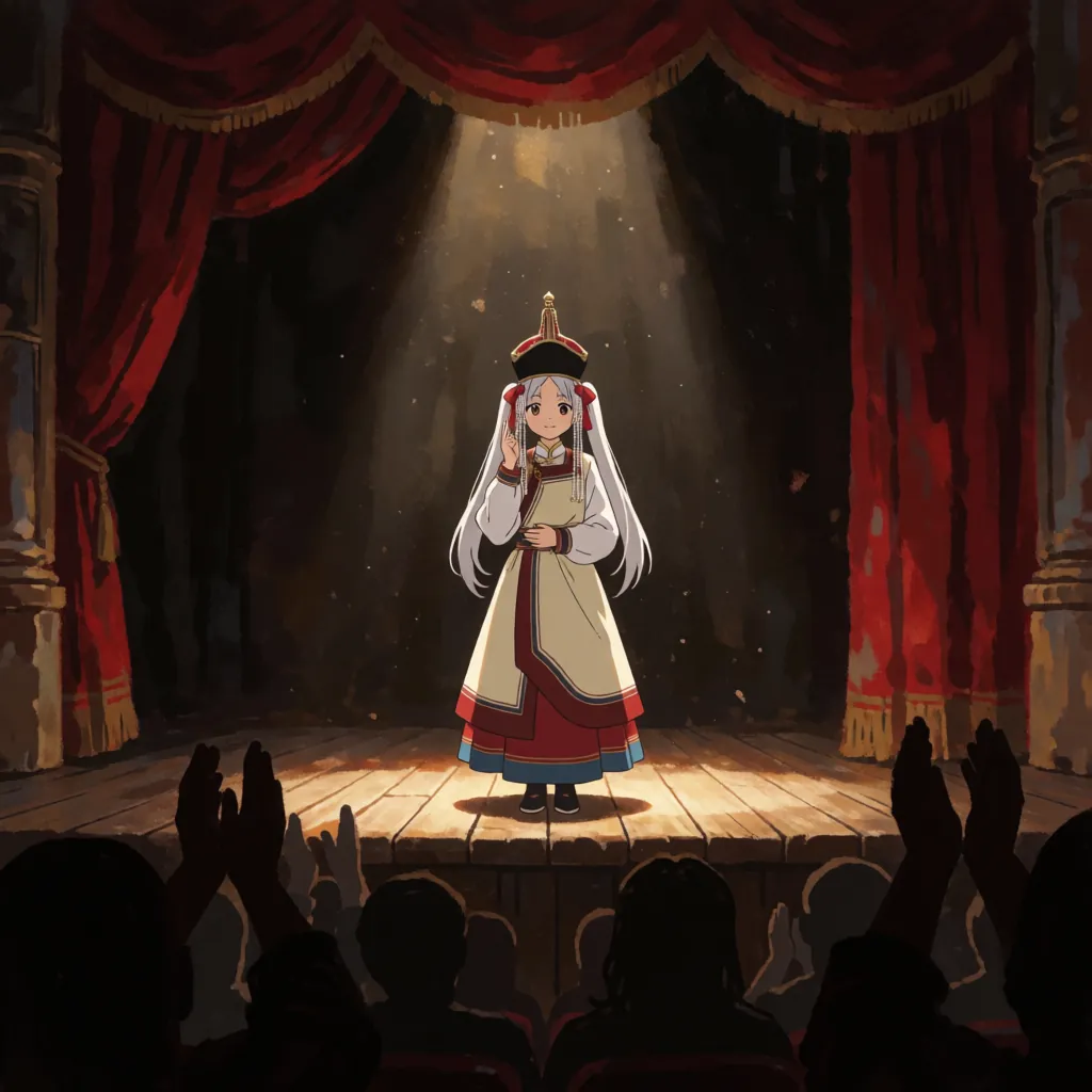 スポットライトの中で、指を折りながら自分の過失を数え上げる口上を演じる少女