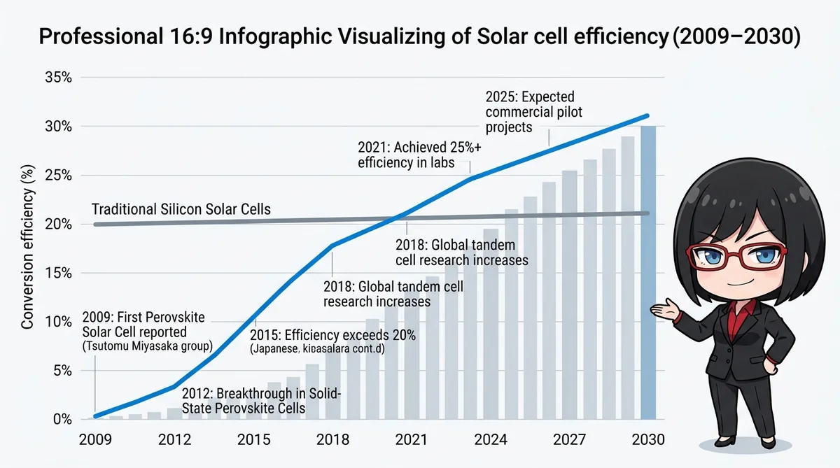 ペロブスカイト太陽電池の変換効率推移インフォグラフィック