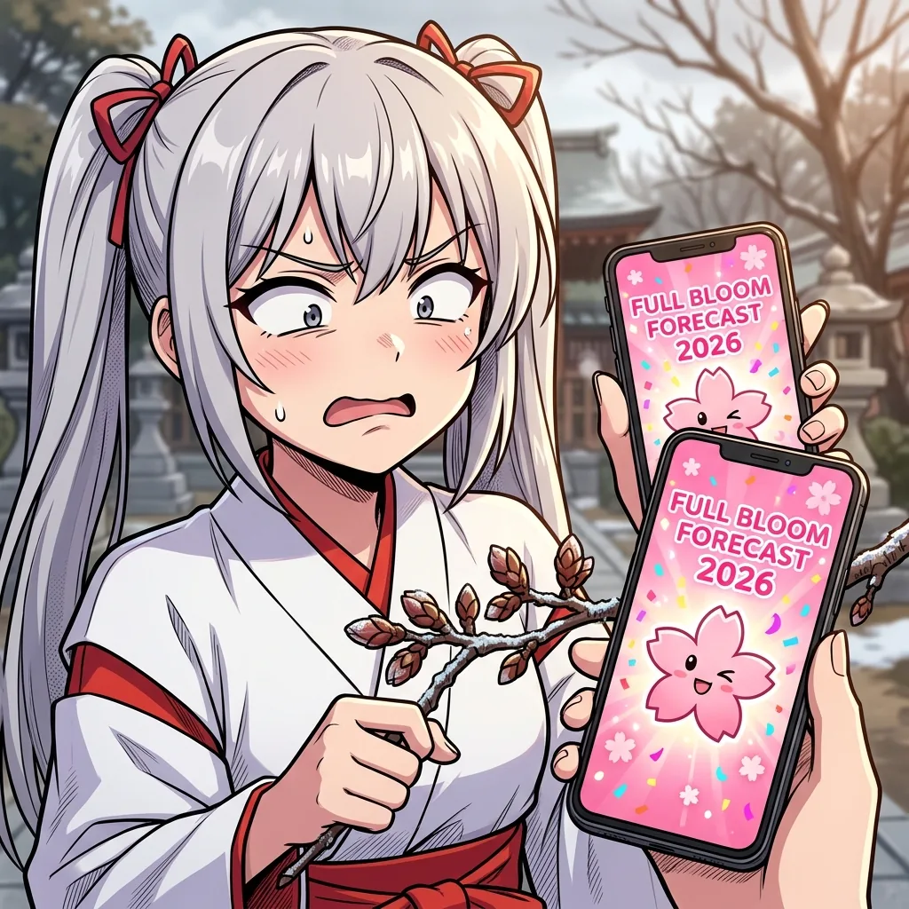 スマホの予報と硬いつぼみを交互に見るaiko