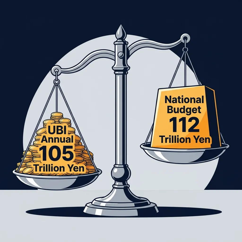 国家予算規模とUBIコストを天秤にかけるイメージ